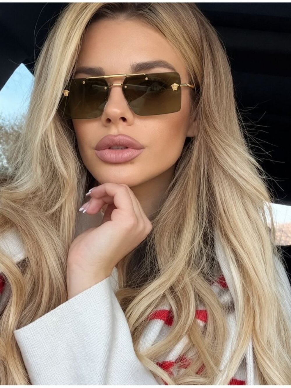 Versace VE2245 100273 Sunglasses Gold Rectangle Frame, Brown Gradient Lenses